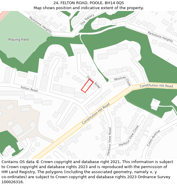 24, FELTON ROAD, POOLE, BH14 0QS: Location map and indicative extent of plot