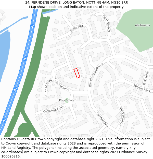 24, FERNDENE DRIVE, LONG EATON, NOTTINGHAM, NG10 3RR: Location map and indicative extent of plot