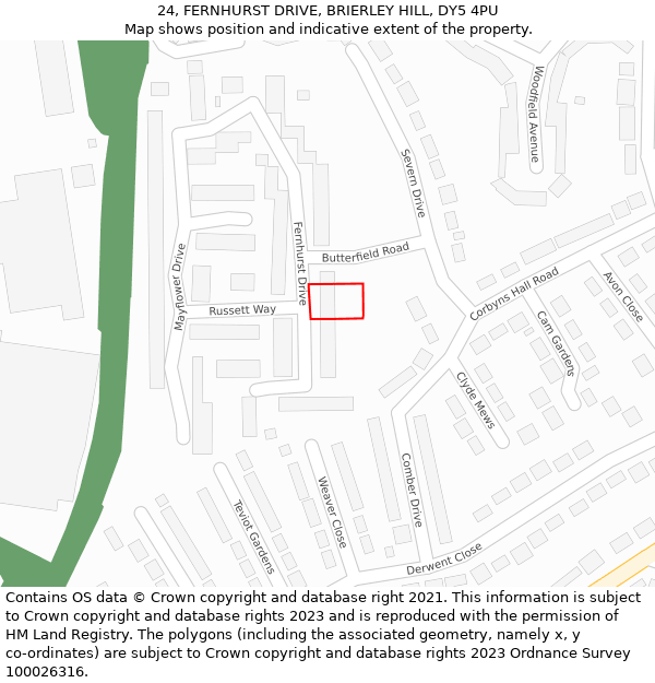 24, FERNHURST DRIVE, BRIERLEY HILL, DY5 4PU: Location map and indicative extent of plot