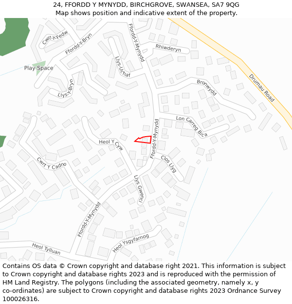 24, FFORDD Y MYNYDD, BIRCHGROVE, SWANSEA, SA7 9QG: Location map and indicative extent of plot