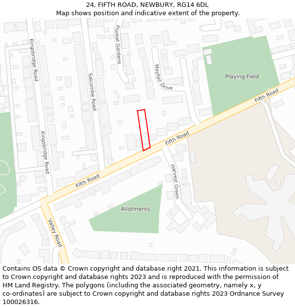 24, FIFTH ROAD, NEWBURY, RG14 6DL: Location map and indicative extent of plot