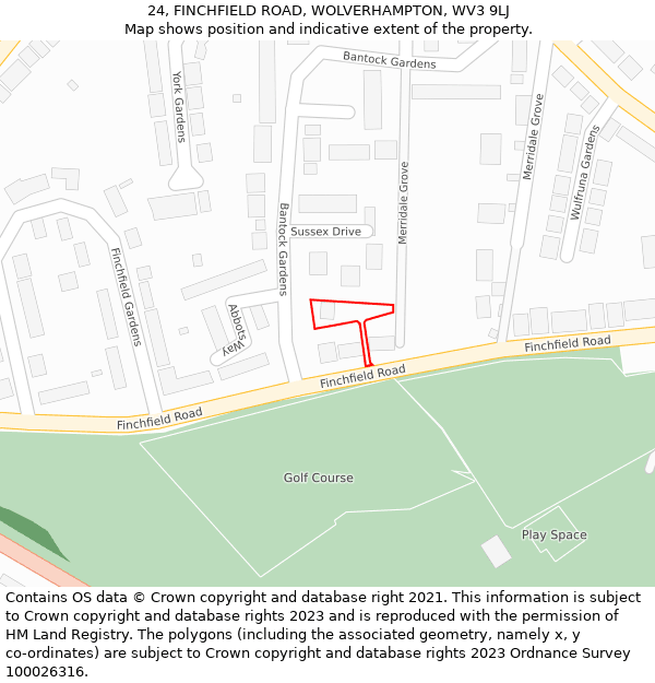 24, FINCHFIELD ROAD, WOLVERHAMPTON, WV3 9LJ: Location map and indicative extent of plot