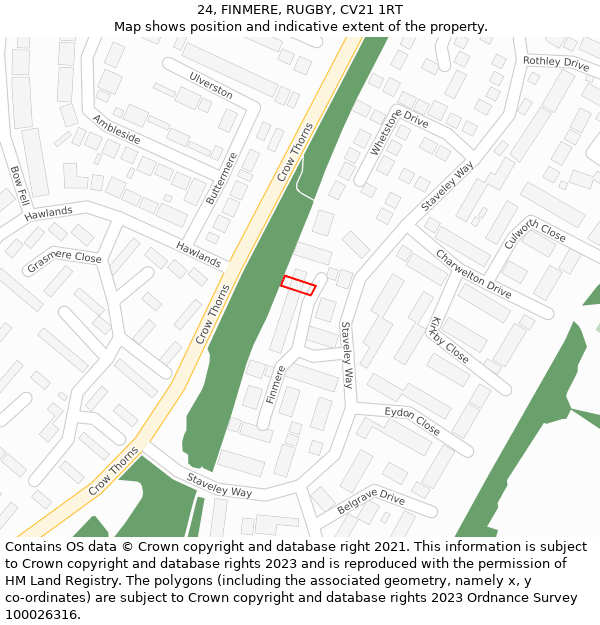 24, FINMERE, RUGBY, CV21 1RT: Location map and indicative extent of plot