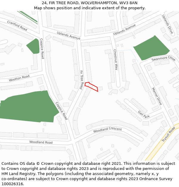 24, FIR TREE ROAD, WOLVERHAMPTON, WV3 8AN: Location map and indicative extent of plot