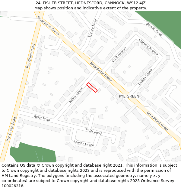 24, FISHER STREET, HEDNESFORD, CANNOCK, WS12 4JZ: Location map and indicative extent of plot