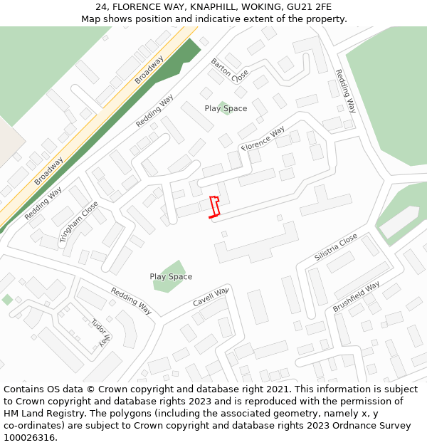 24, FLORENCE WAY, KNAPHILL, WOKING, GU21 2FE: Location map and indicative extent of plot