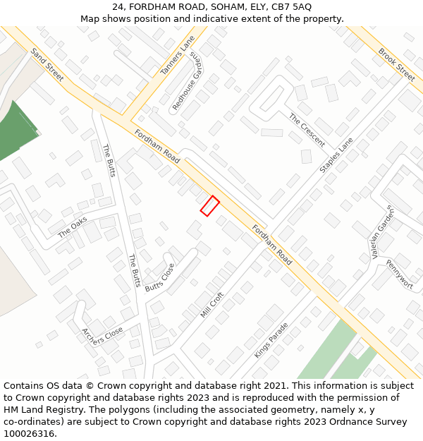 24, FORDHAM ROAD, SOHAM, ELY, CB7 5AQ: Location map and indicative extent of plot