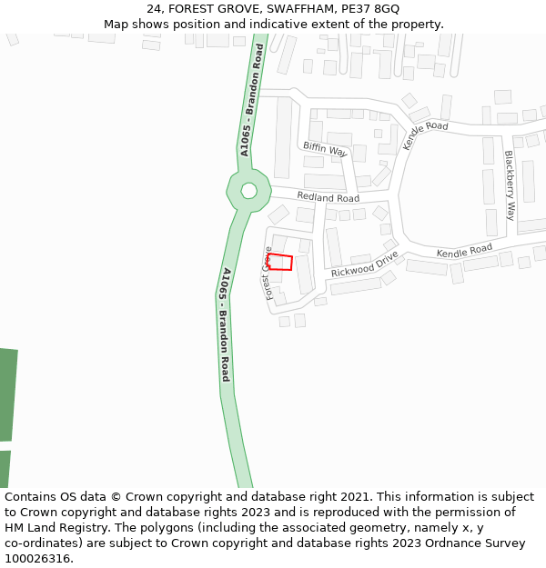 24, FOREST GROVE, SWAFFHAM, PE37 8GQ: Location map and indicative extent of plot