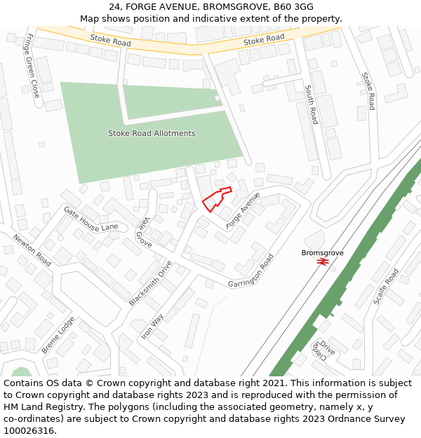 24, FORGE AVENUE, BROMSGROVE, B60 3GG: Location map and indicative extent of plot