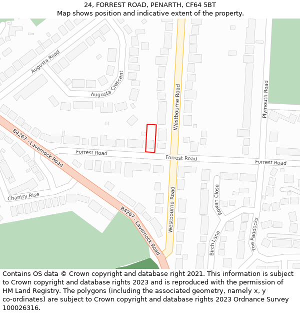 24, FORREST ROAD, PENARTH, CF64 5BT: Location map and indicative extent of plot