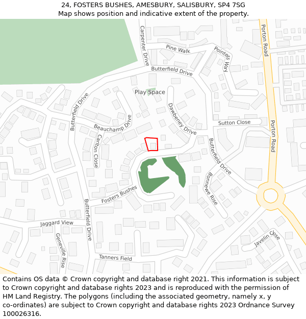 24, FOSTERS BUSHES, AMESBURY, SALISBURY, SP4 7SG: Location map and indicative extent of plot