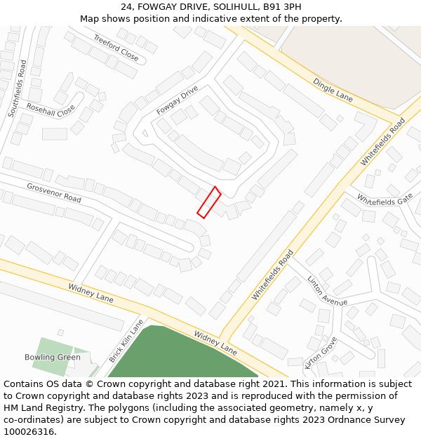 24, FOWGAY DRIVE, SOLIHULL, B91 3PH: Location map and indicative extent of plot