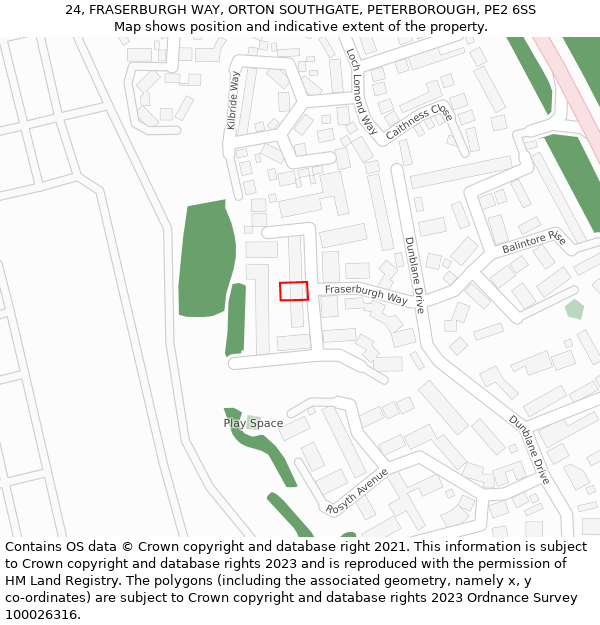 24, FRASERBURGH WAY, ORTON SOUTHGATE, PETERBOROUGH, PE2 6SS: Location map and indicative extent of plot