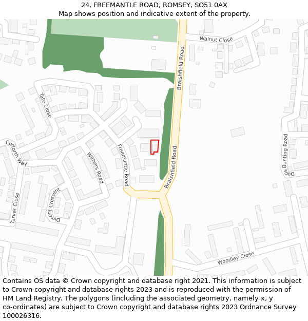 24, FREEMANTLE ROAD, ROMSEY, SO51 0AX: Location map and indicative extent of plot