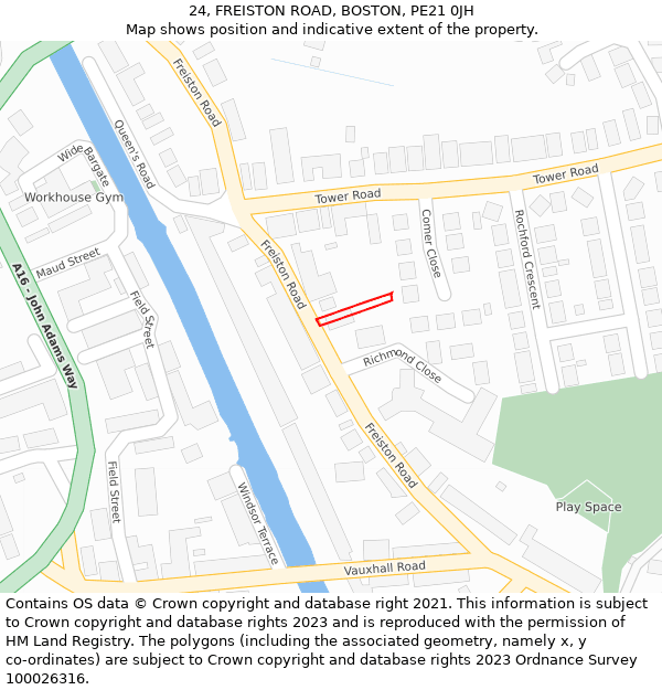 24, FREISTON ROAD, BOSTON, PE21 0JH: Location map and indicative extent of plot