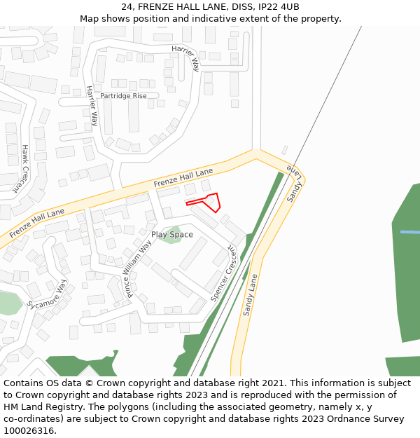 24, FRENZE HALL LANE, DISS, IP22 4UB: Location map and indicative extent of plot