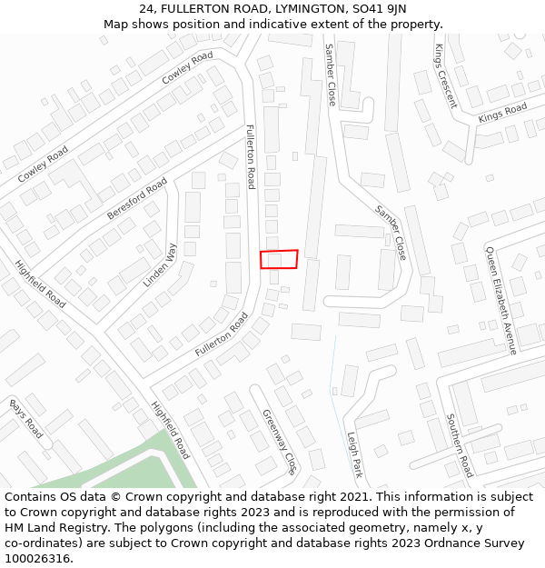 24, FULLERTON ROAD, LYMINGTON, SO41 9JN: Location map and indicative extent of plot