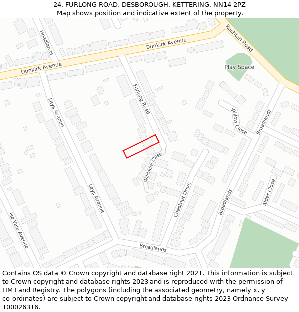 24, FURLONG ROAD, DESBOROUGH, KETTERING, NN14 2PZ: Location map and indicative extent of plot