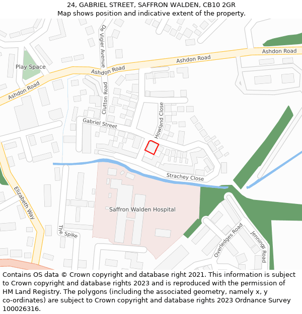 24, GABRIEL STREET, SAFFRON WALDEN, CB10 2GR: Location map and indicative extent of plot