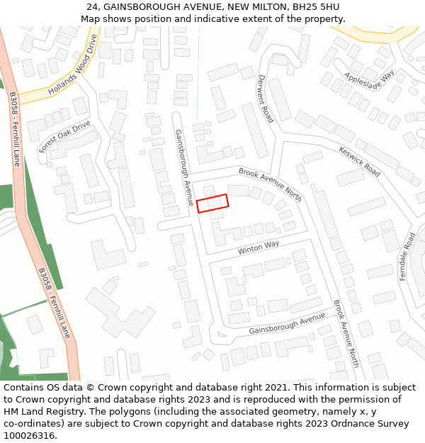 24, GAINSBOROUGH AVENUE, NEW MILTON, BH25 5HU: Location map and indicative extent of plot