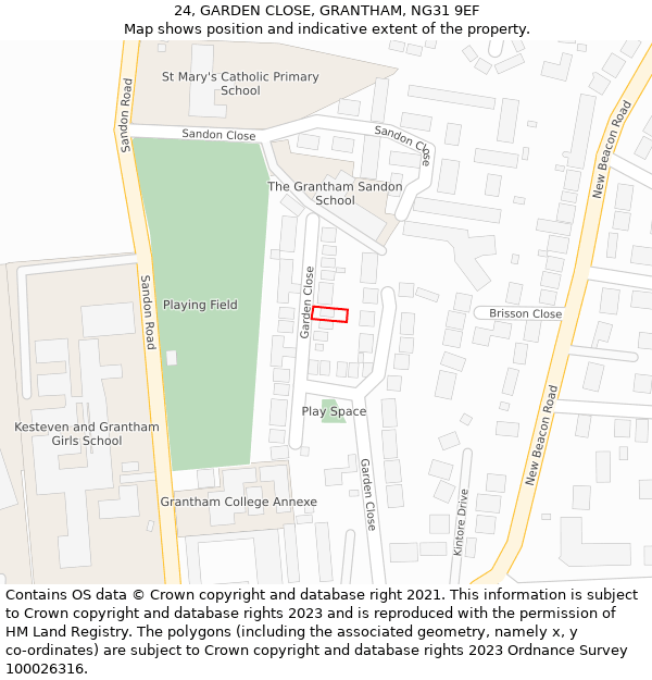 24, GARDEN CLOSE, GRANTHAM, NG31 9EF: Location map and indicative extent of plot