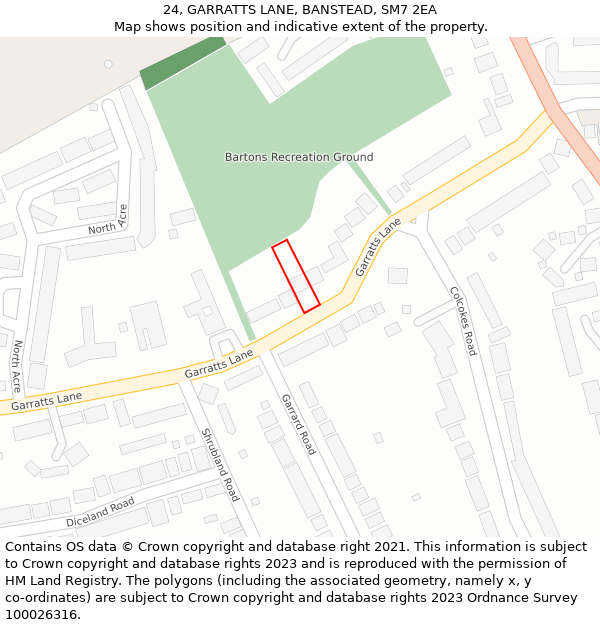 24, GARRATTS LANE, BANSTEAD, SM7 2EA: Location map and indicative extent of plot