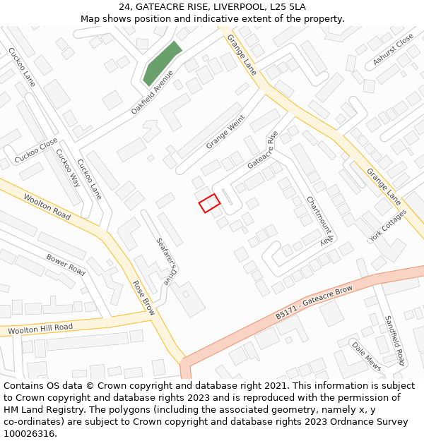 24, GATEACRE RISE, LIVERPOOL, L25 5LA: Location map and indicative extent of plot