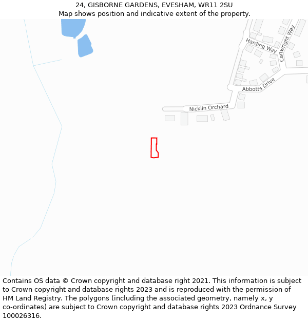 24, GISBORNE GARDENS, EVESHAM, WR11 2SU: Location map and indicative extent of plot