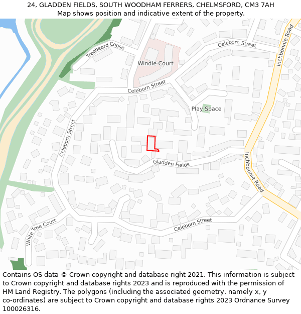 24, GLADDEN FIELDS, SOUTH WOODHAM FERRERS, CHELMSFORD, CM3 7AH: Location map and indicative extent of plot