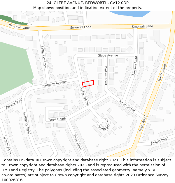 24, GLEBE AVENUE, BEDWORTH, CV12 0DP: Location map and indicative extent of plot