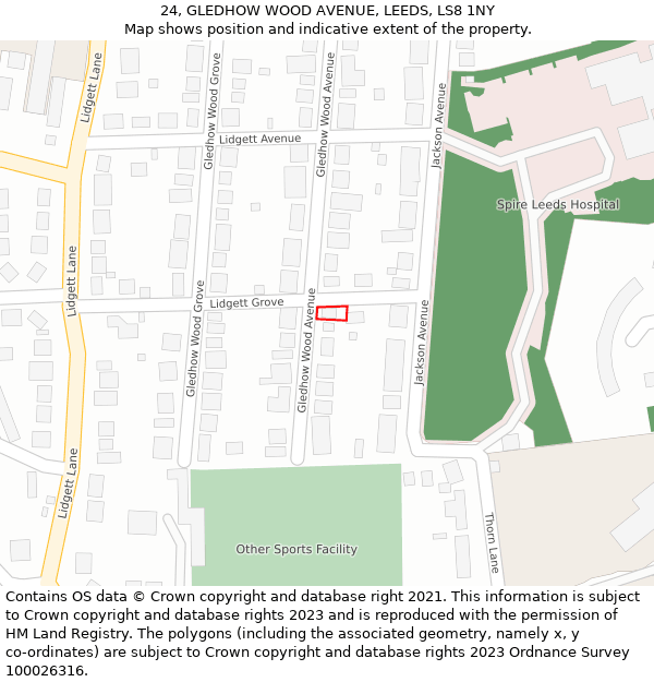 24, GLEDHOW WOOD AVENUE, LEEDS, LS8 1NY: Location map and indicative extent of plot