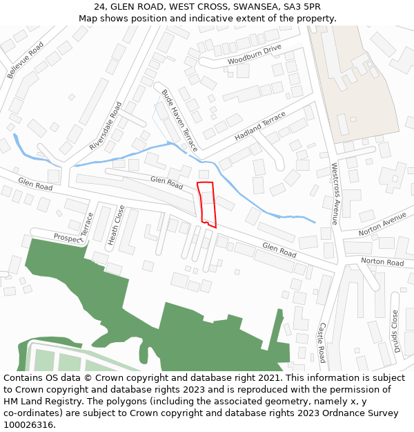 24, GLEN ROAD, WEST CROSS, SWANSEA, SA3 5PR: Location map and indicative extent of plot