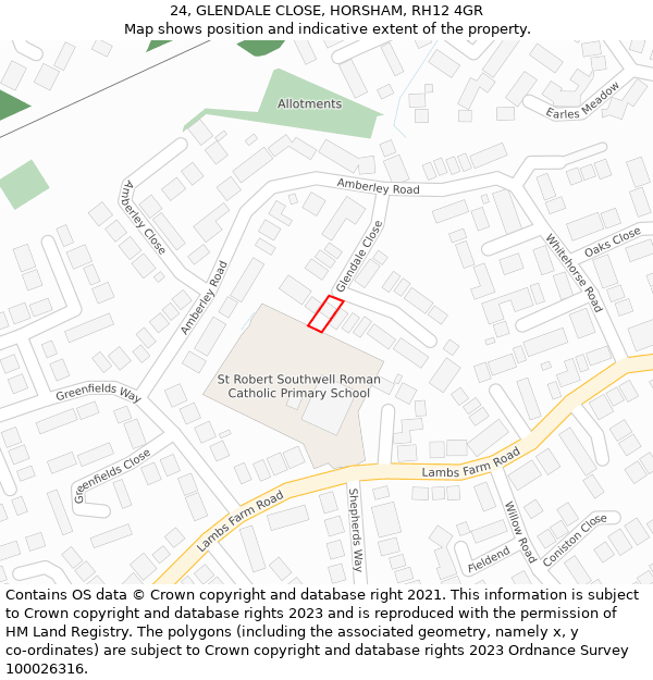 24, GLENDALE CLOSE, HORSHAM, RH12 4GR: Location map and indicative extent of plot