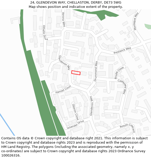 24, GLENDEVON WAY, CHELLASTON, DERBY, DE73 5WG: Location map and indicative extent of plot