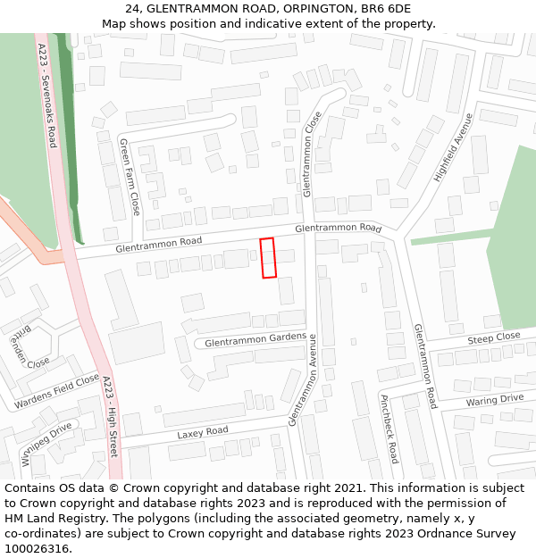 24, GLENTRAMMON ROAD, ORPINGTON, BR6 6DE: Location map and indicative extent of plot