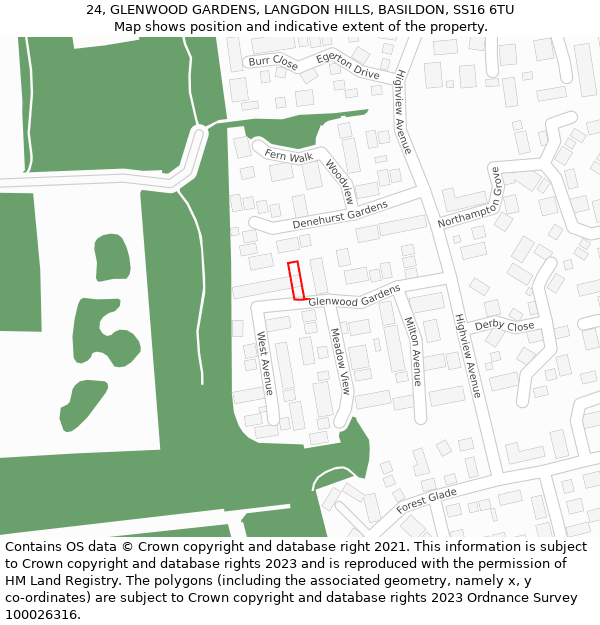 24, GLENWOOD GARDENS, LANGDON HILLS, BASILDON, SS16 6TU: Location map and indicative extent of plot