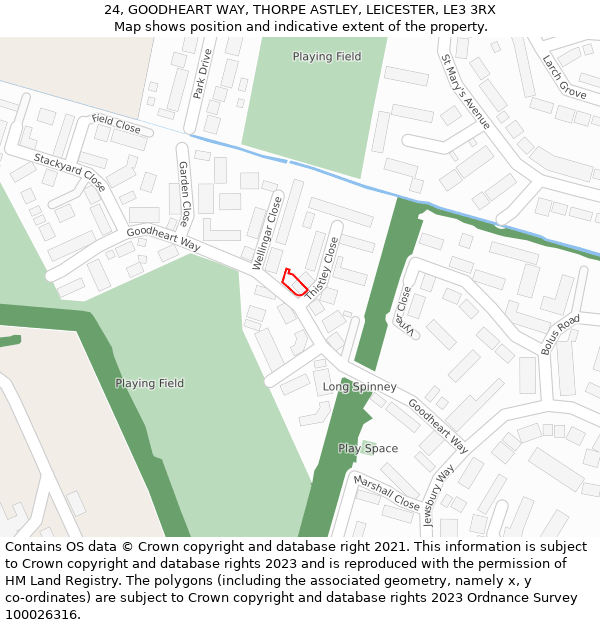 24, GOODHEART WAY, THORPE ASTLEY, LEICESTER, LE3 3RX: Location map and indicative extent of plot