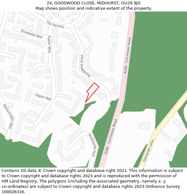 24, GOODWOOD CLOSE, MIDHURST, GU29 9JG: Location map and indicative extent of plot