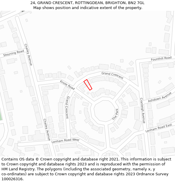 24, GRAND CRESCENT, ROTTINGDEAN, BRIGHTON, BN2 7GL: Location map and indicative extent of plot