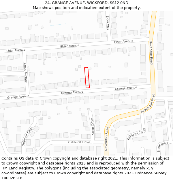 24, GRANGE AVENUE, WICKFORD, SS12 0ND: Location map and indicative extent of plot