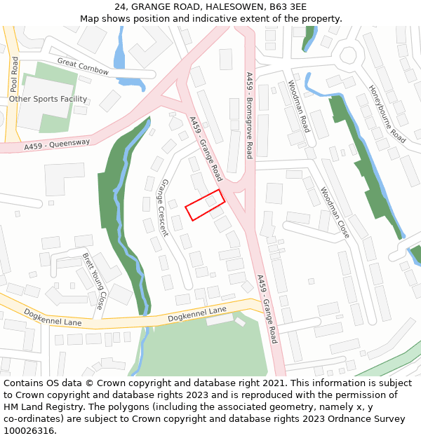 24, GRANGE ROAD, HALESOWEN, B63 3EE: Location map and indicative extent of plot