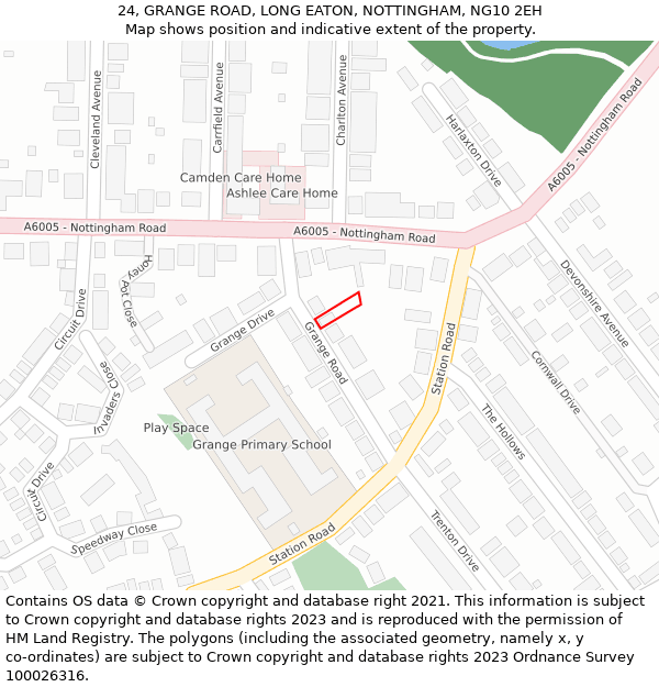 24, GRANGE ROAD, LONG EATON, NOTTINGHAM, NG10 2EH: Location map and indicative extent of plot