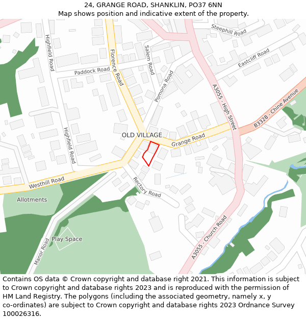 24, GRANGE ROAD, SHANKLIN, PO37 6NN: Location map and indicative extent of plot