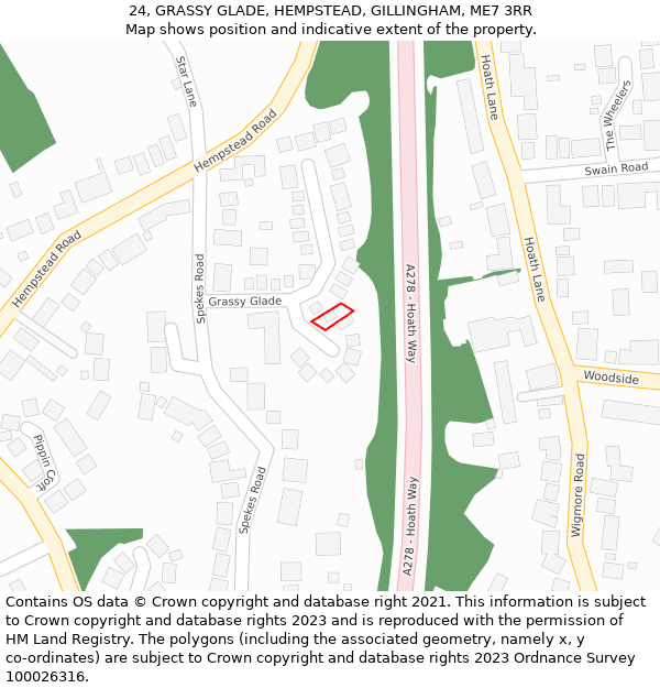 24, GRASSY GLADE, HEMPSTEAD, GILLINGHAM, ME7 3RR: Location map and indicative extent of plot