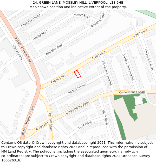 24, GREEN LANE, MOSSLEY HILL, LIVERPOOL, L18 6HB: Location map and indicative extent of plot
