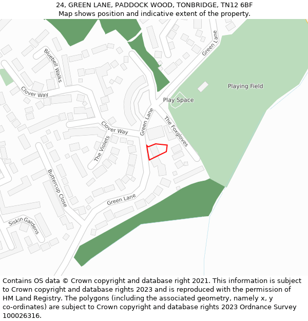 24, GREEN LANE, PADDOCK WOOD, TONBRIDGE, TN12 6BF: Location map and indicative extent of plot