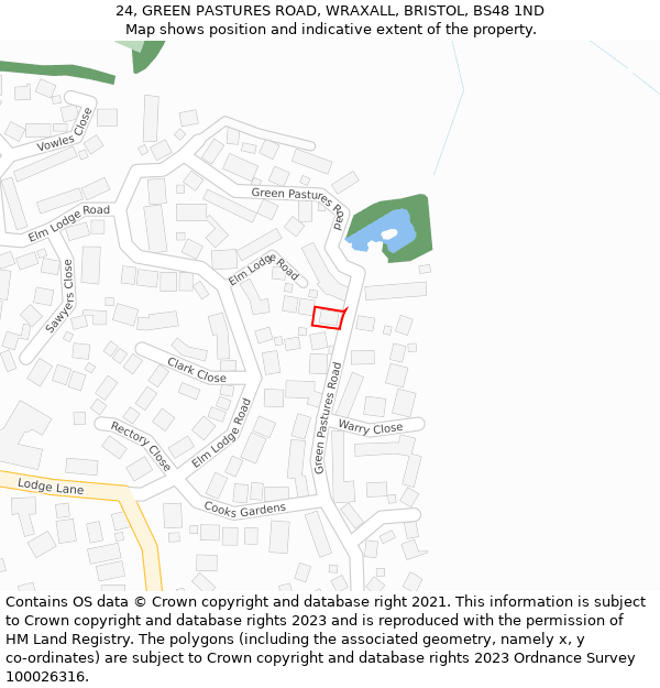 24, GREEN PASTURES ROAD, WRAXALL, BRISTOL, BS48 1ND: Location map and indicative extent of plot