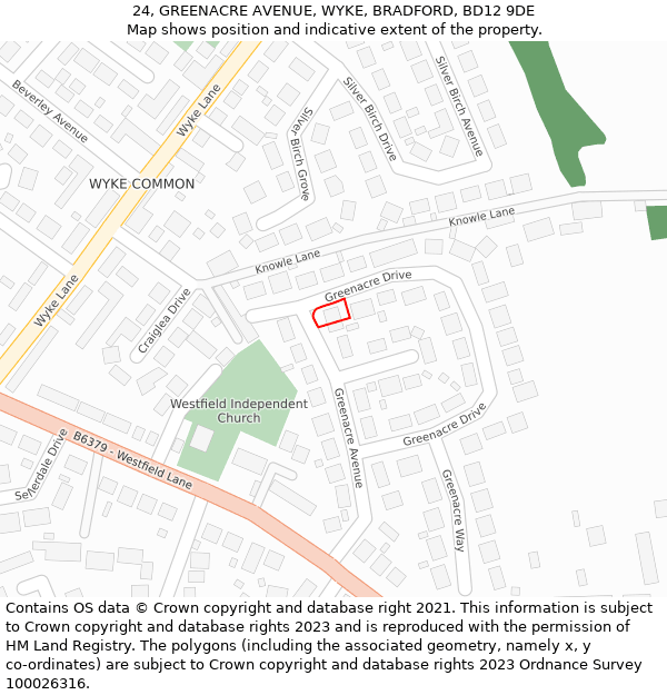24, GREENACRE AVENUE, WYKE, BRADFORD, BD12 9DE: Location map and indicative extent of plot