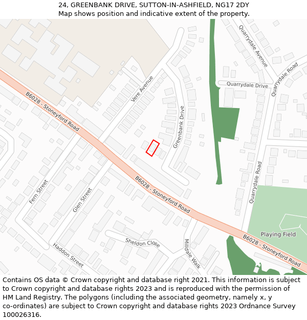 24, GREENBANK DRIVE, SUTTON-IN-ASHFIELD, NG17 2DY: Location map and indicative extent of plot