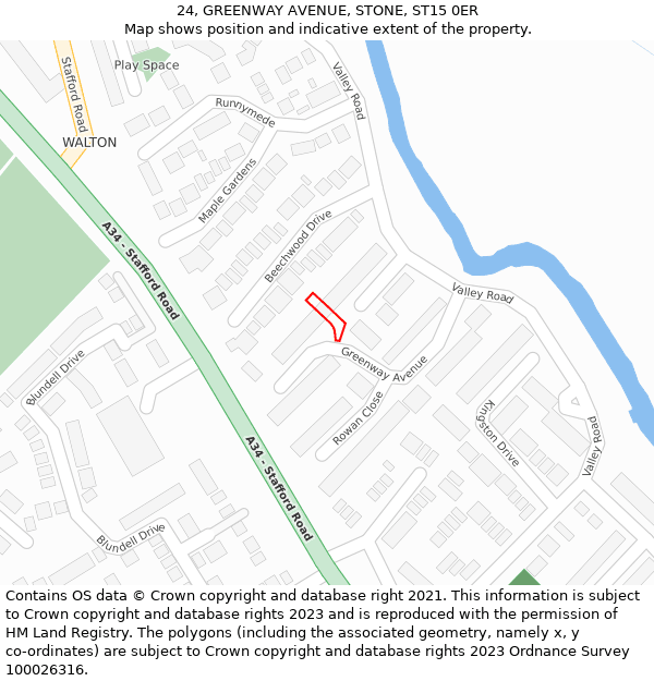 24, GREENWAY AVENUE, STONE, ST15 0ER: Location map and indicative extent of plot